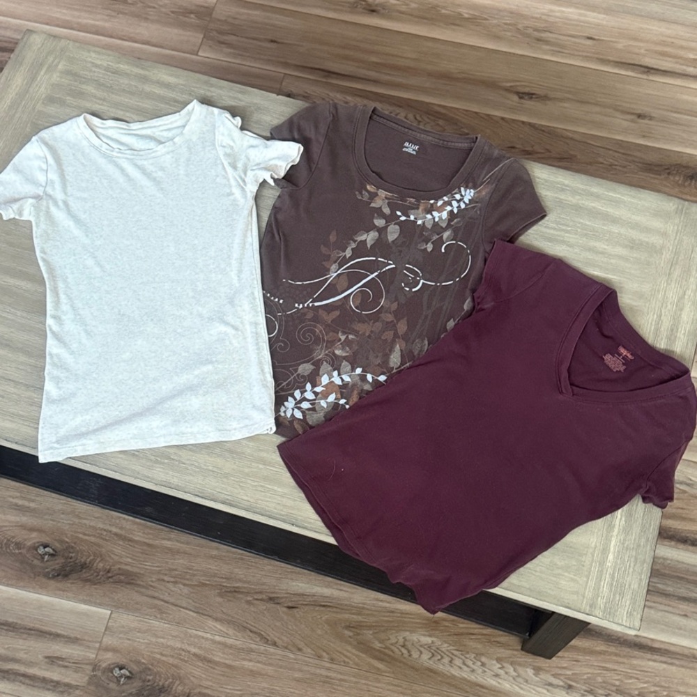 a.n.a Short Sleeve Tops - Cream, Brown, Burgundy